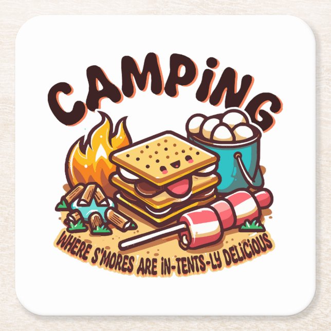 smores camp square paper coaster (Front)