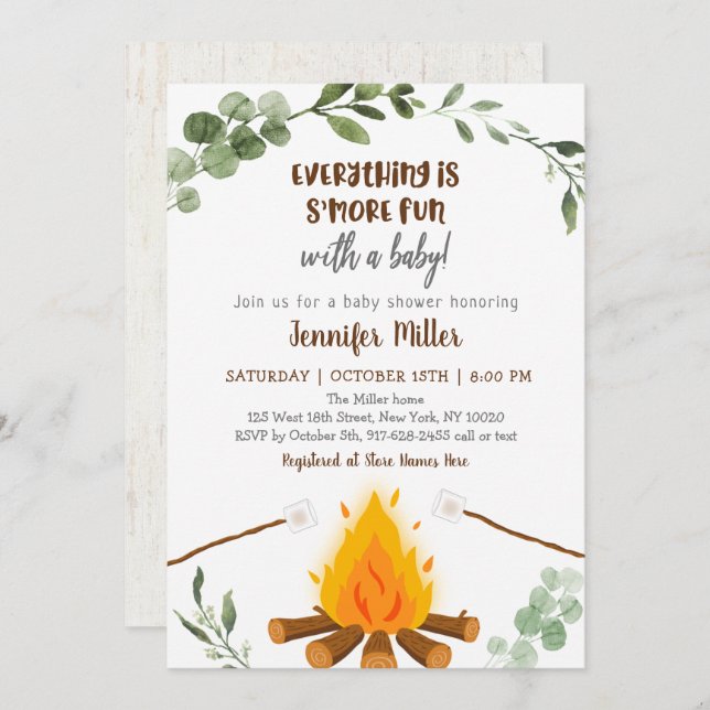 S'mores Campfire Bonfire Greenery Baby Shower Invi Invitation (Front/Back)