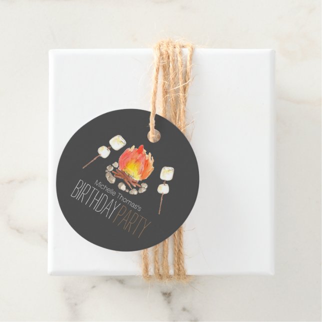 Smores campfire camping birthday favour tag (In Situ)