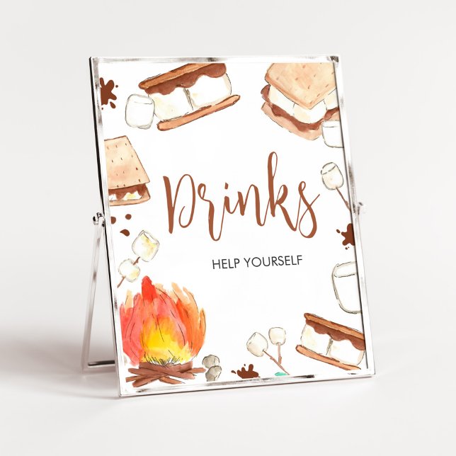 S'mores Camping Baby Shower Drinks Poster (Smore Fun Baby Shower Drinks Sign)