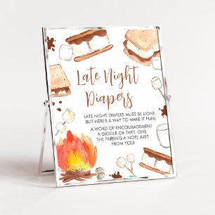 S'mores Camping Baby Shower Late Night Diapers Poster