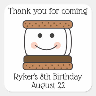 Smores Camping Birthday Party Favour Square Sticker