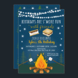 S'mores Camping Campfire Bonfire Birthday Invitation<br><div class="desc">This adorable invitation features our hand drawn s'mores and campfire illustrations with glowing stars and string lights.</div>
