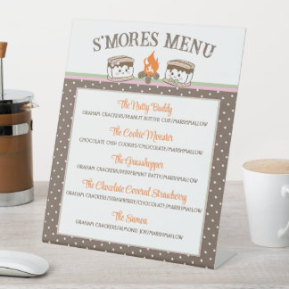 S'Mores gender reveal baby shower bonfire menu Pedestal Sign