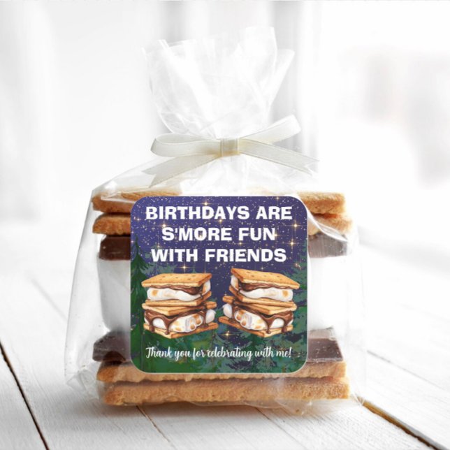 S'mores Glamping Birthday Party Square Sticker (Cute s'mores stickers. You can add your own text.)