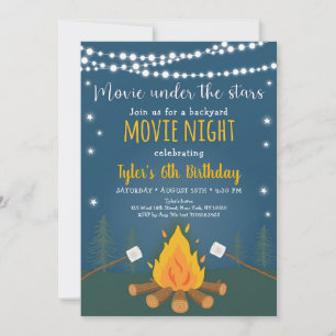 S'mores Movie Night Under Stars Birthday Invitation
