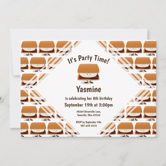 S'mores Pattern Cartoon Kids Birthday Invitation (Front)