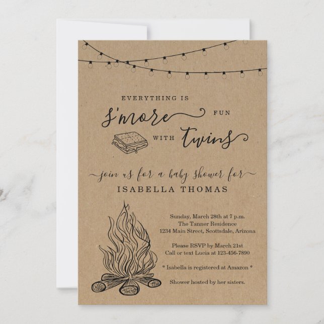S'mores Twins Baby Shower Invitation (Front)
