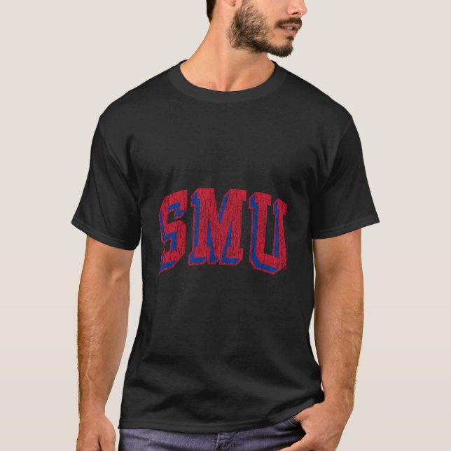 Smu Mustangs Retro Arch Block T-Shirt (Front)