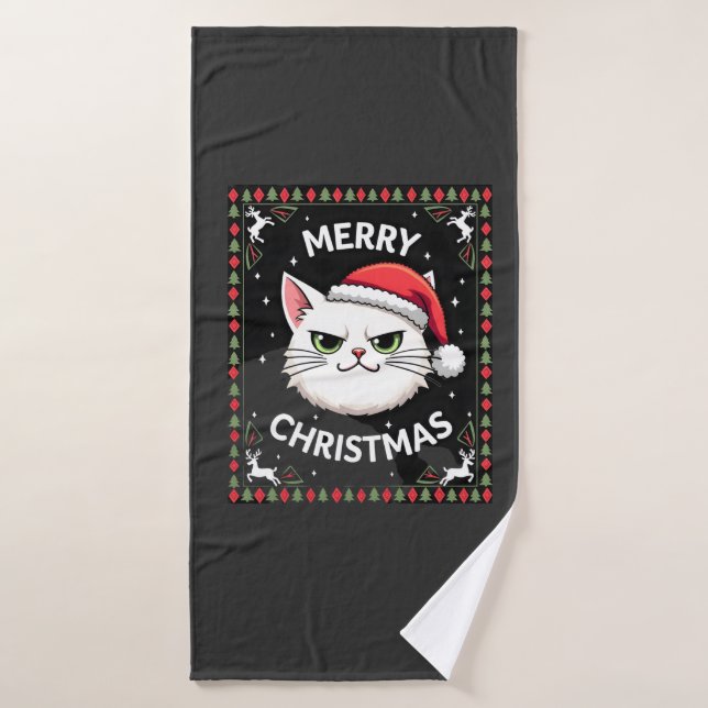 Smudge Cat Ugly Christmas Sweater  (1) Bath Towel (Bath Towel)
