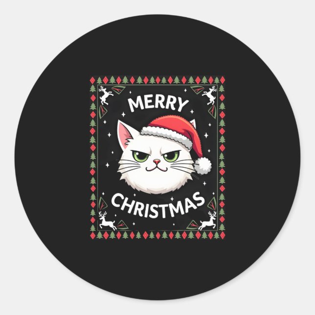 Smudge Cat Ugly Christmas Sweater  (1) Classic Round Sticker (Front)