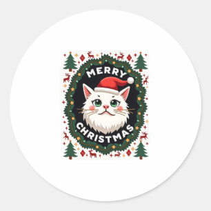 Smudge Cat Ugly Christmas Sweater  (1) Classic Round Sticker