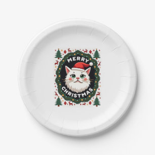 Smudge Cat Ugly Christmas Sweater (1) Paper Plate