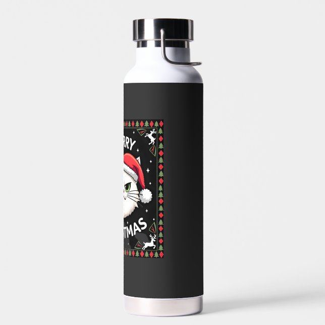 Smudge Cat Ugly Christmas Sweater  (1) Water Bottle (Left)