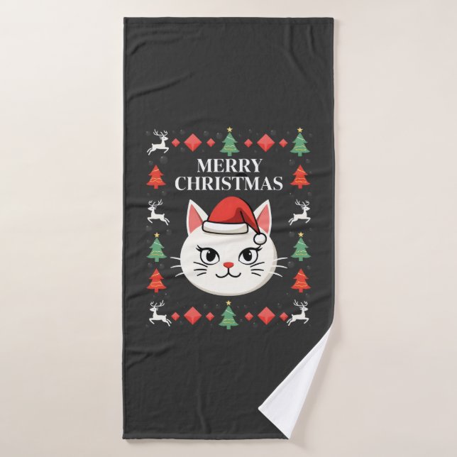 Smudge Cat Ugly Christmas Sweater  (2) Bath Towel (Bath Towel)