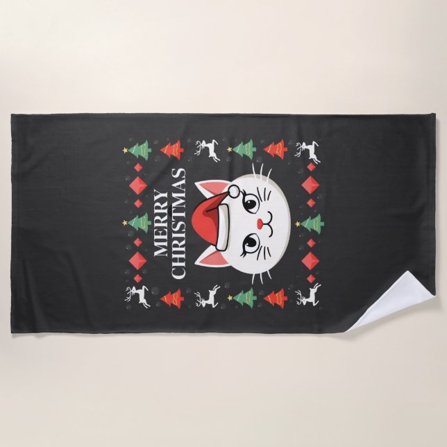 Smudge Cat Ugly Christmas Sweater  (2) Beach Towel (Front)