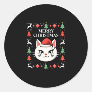 Smudge Cat Ugly Christmas Sweater  (2) Classic Round Sticker