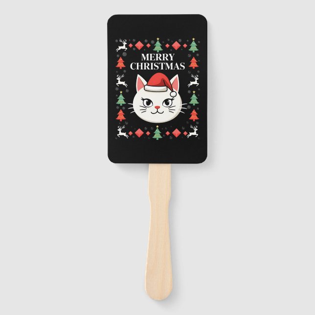 Smudge Cat Ugly Christmas Sweater  (2) Hand Fan (Front)