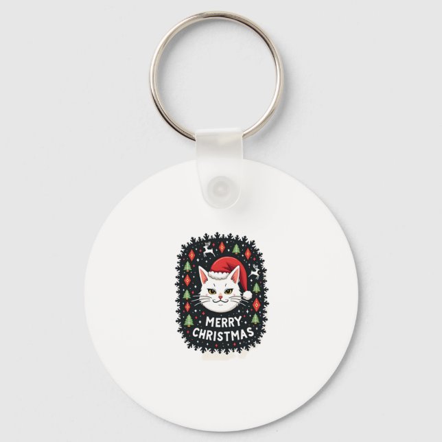 Smudge Cat Ugly Christmas Sweater  (2) Key Ring (Front)