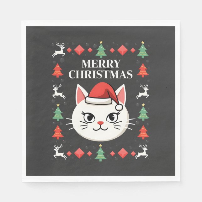 Smudge Cat Ugly Christmas Sweater  (2) Napkin (Front)