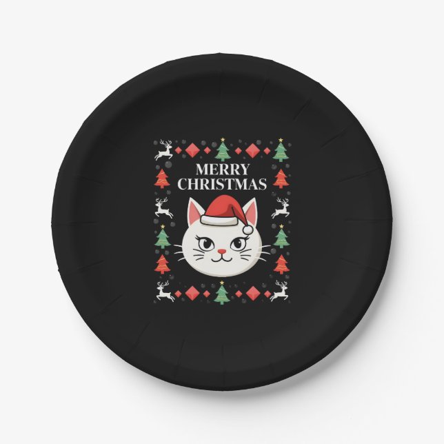 Smudge Cat Ugly Christmas Sweater  (2) Paper Plate (Front)