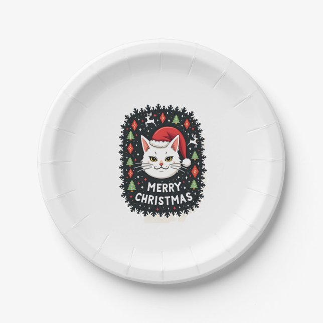 Smudge Cat Ugly Christmas Sweater  (2) Paper Plate (Front)