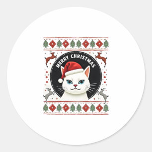 Smudge Cat Ugly Christmas Sweater (3) Classic Round Sticker
