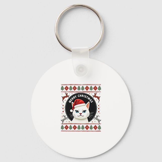 Smudge Cat Ugly Christmas Sweater  (3) Key Ring (Front)