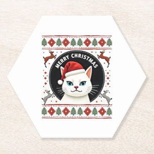 Smudge Cat Ugly Christmas Sweater (3) Paper Coaster