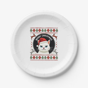 Smudge Cat Ugly Christmas Sweater (3) Paper Plate