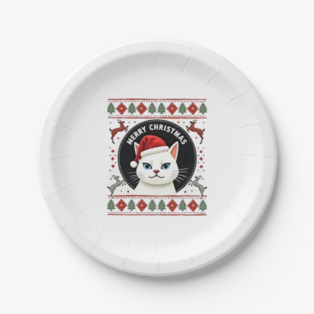 Smudge Cat Ugly Christmas Sweater  (3) Paper Plate (Front)