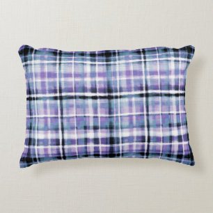 Smudgy Modern Purple Plaid Decorative Cushion