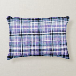 Smudgy Modern Purple Plaid Decorative Cushion