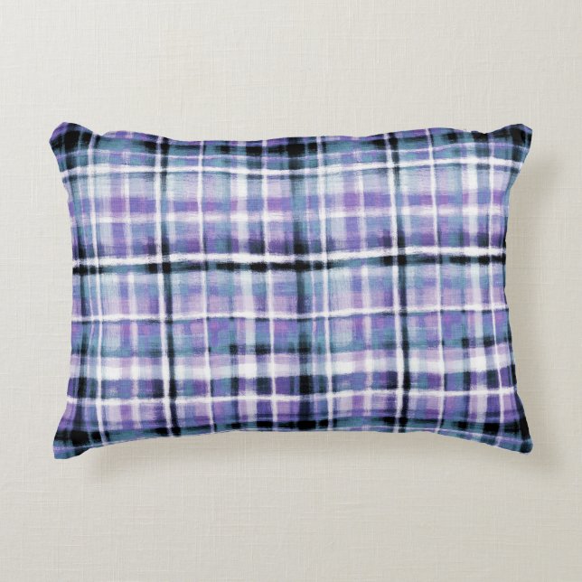 Smudgy Modern Purple Plaid Decorative Cushion (Front)