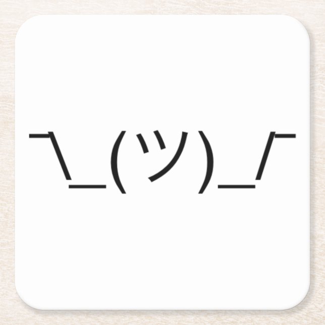 Smug Shrug ¯\_(ツ)_/¯ Solid Black Square Paper Coaster (Front)