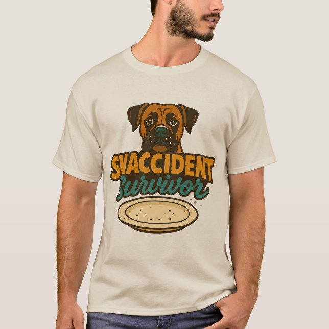 "SNACCIDENT Survivor" Funny Boxer Dog T-Shirt (Front)
