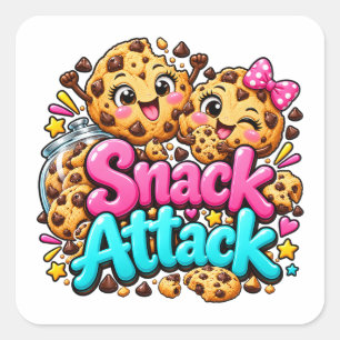 Snack Attack Cookie Design Square Sticker