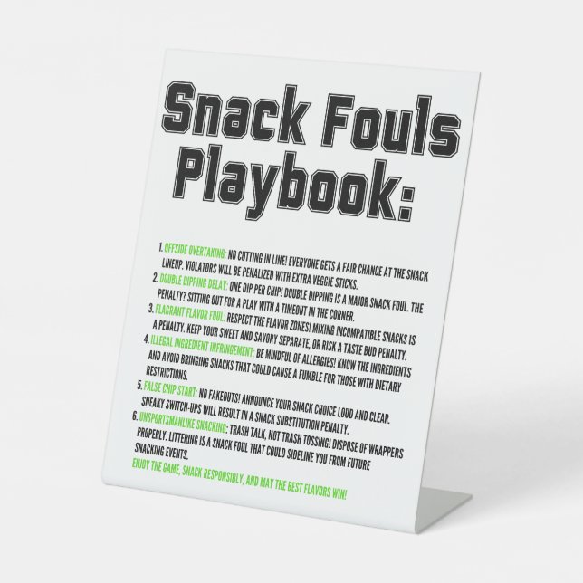 Snack Fouls Playbook Pedestal Sign (Front)