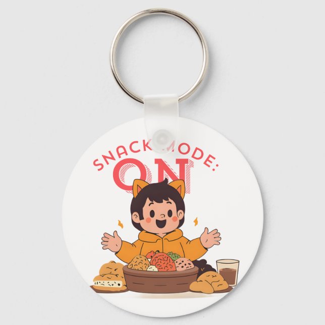 Snack Mode: ON – Cute Cartoon Character with Snack Key Ring (Front)