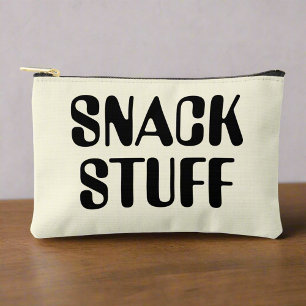 Snack Stuff  Neutral Black Bold Typography Accessory Pouch
