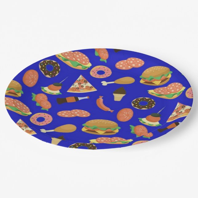 Snack Time Blue Picnic Paper Plate (Angled)