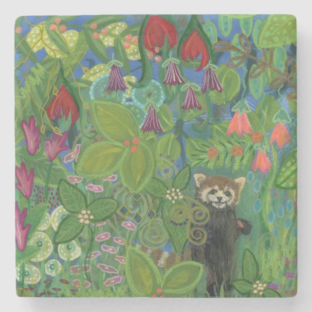 "Snacking Red Panda" stone coaster (Front)