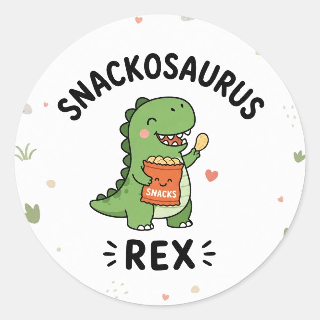 Snackosaurus Rex Cute Dinosaur Snack Design Classic Round Sticker (Front)