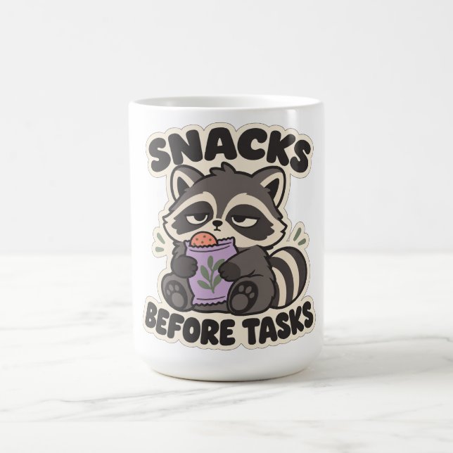Snacks Before Tasks Sleepy Racoon Coffee Mug (Center)