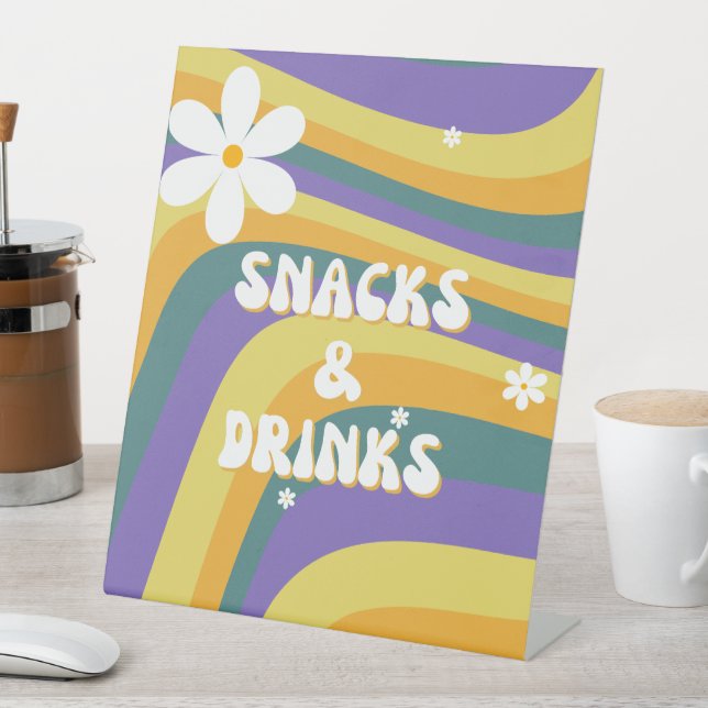 Snacks Drink Hippie Retro Baby Shower Vinyl Record Pedestal Sign (In SItu)