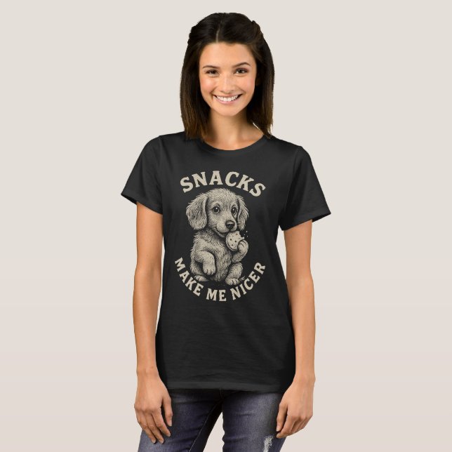 Snacks Make Me Nicer Labrador Puppy Funny Dog  T-Shirt (Front Full)