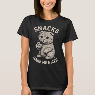 Snacks Make Me Nicer Scottish Fold Cat T-Shirt