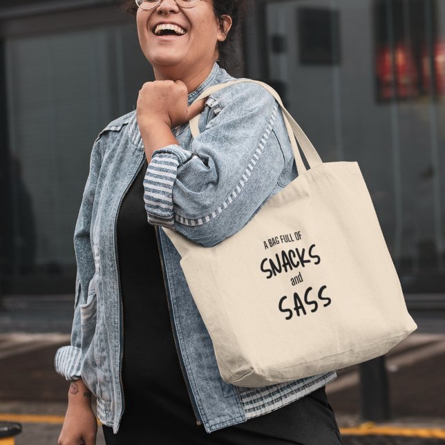 Snacks & Sass Funny Cool Quirky Modern  Tote Bag (Shop today and unleash your snack-loving, sassy side!)