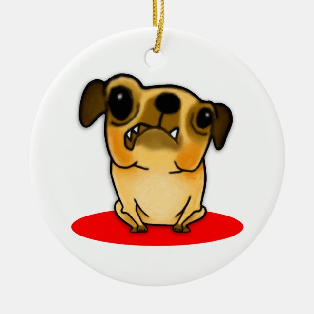 Snaggle Tooth Pug Ceramic Tree Decoration (Front)
