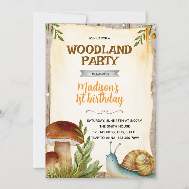 Snail and mushroom party invitation (Front)